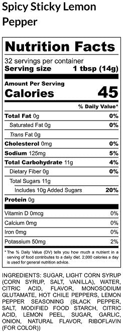 Spicy sticky Lemon Pepper Nutrition Facts
